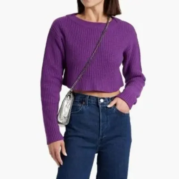 NEW Re/Done Boatneck Cropped Wool Sweater in Purple